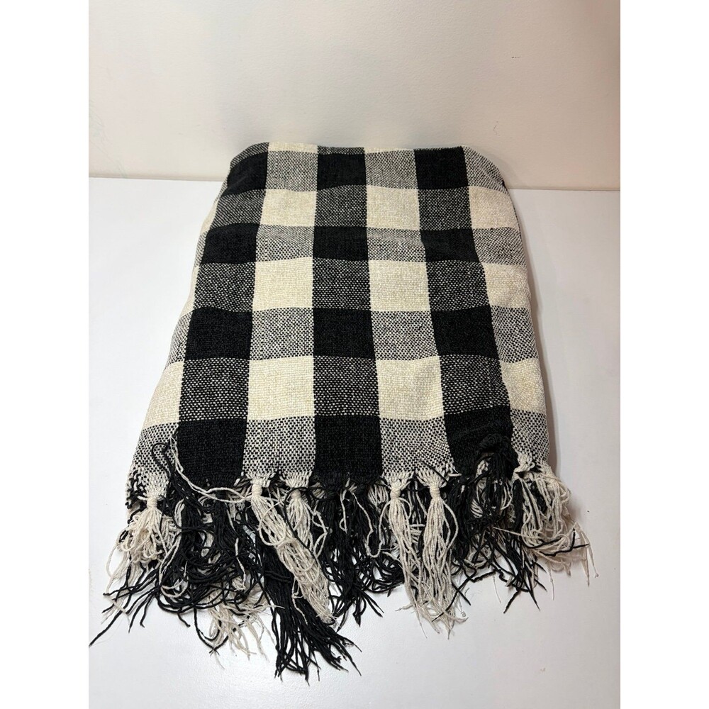 Kirklands Black & White Check Knit Blanket